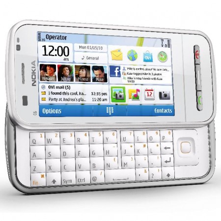 Nokia C6 - Vedere din fata, deschis, orizontal (alb)