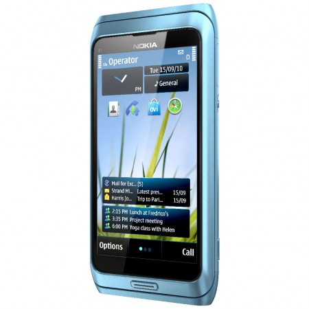 Nokia E7 - Vedere din fata/ dreapta (albastru)