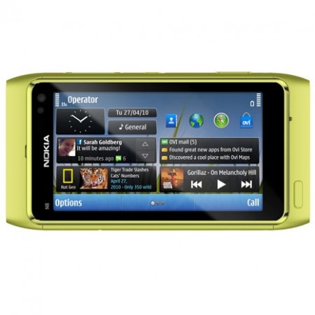 Nokia N8 - Vedere din fata, orizontal (verde)