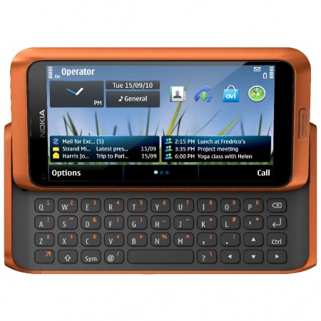 Nokia E7 - Vedere din fata, deschis (orange)