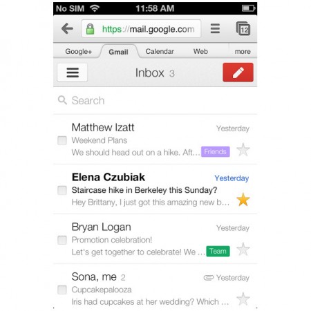 Gmail mobile web - Martie 2013