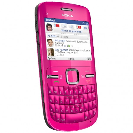 Nokia C3 - Vedere din fata/ stanga (Hot Pink)