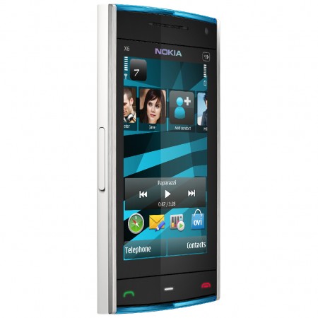 Nokia X6 - Vedere din fata/ stanga (albastru)