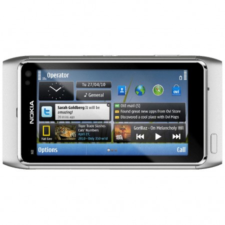 Nokia N8 - Vedere din fata, orizontal (argintiu)