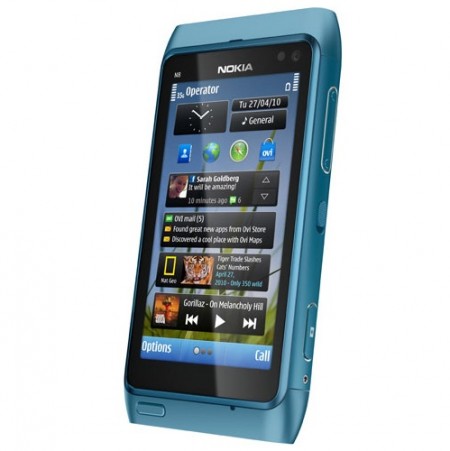Nokia N8 - Vedere din fata/ dreapta (albastru)