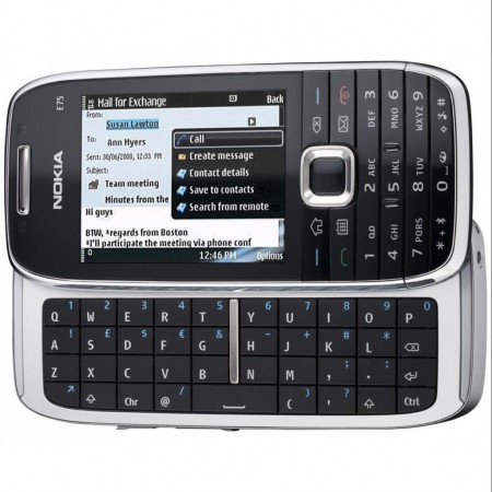 Nokia E75 - Vedere din fata, deschis (negru)