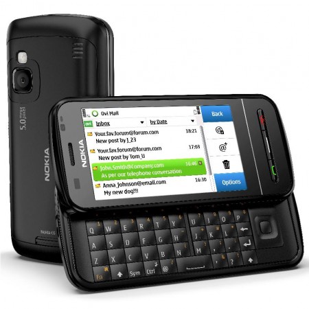 Nokia C6 - Vedere din fata, deschis, orizontal si spate (negru)
